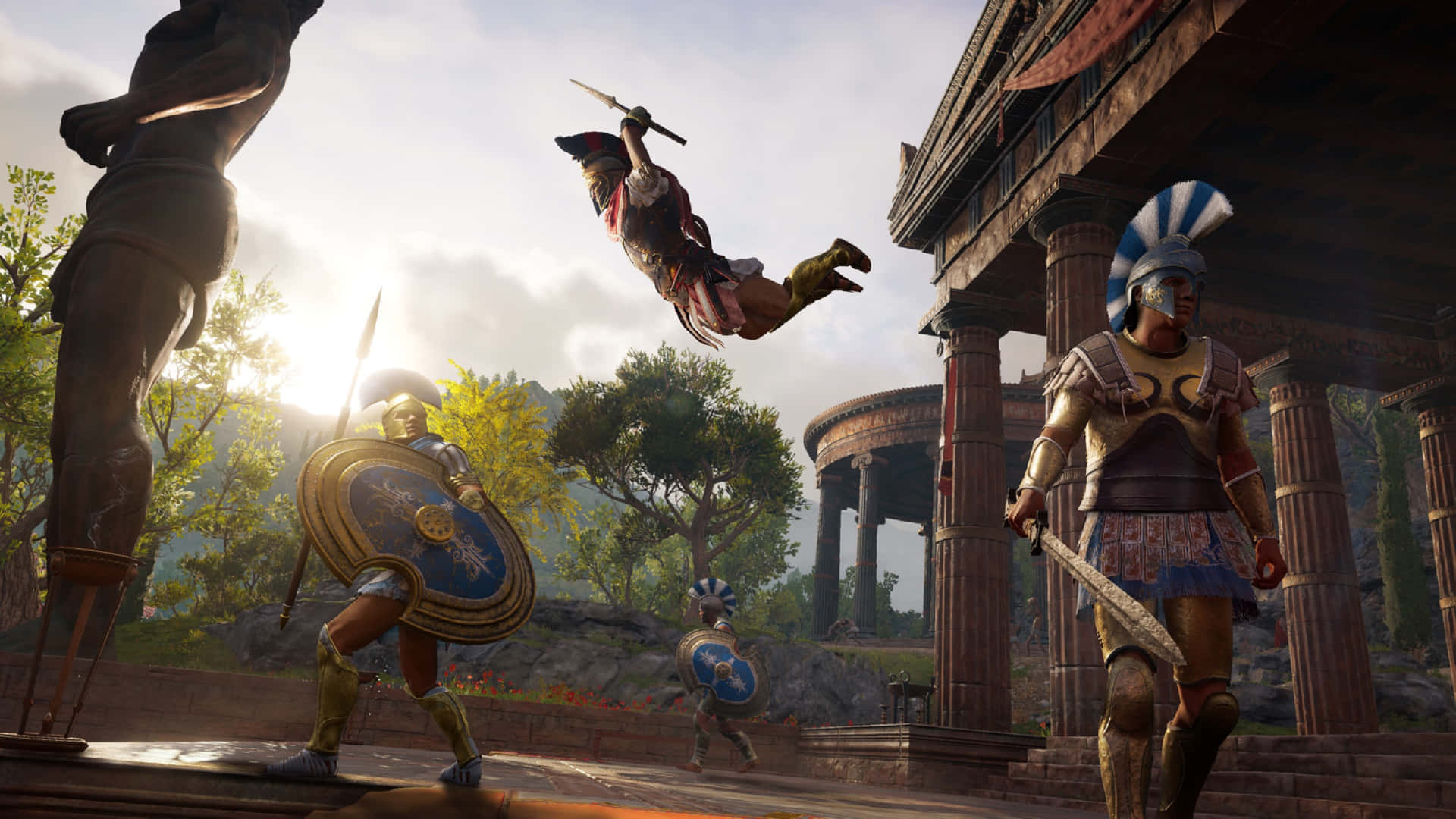 Fondode Pantalla De Assassin's Creed Odyssey Con Dimensiones 2440x1440. Mostrando A Alexios Realizando Una Asesinación Aérea.