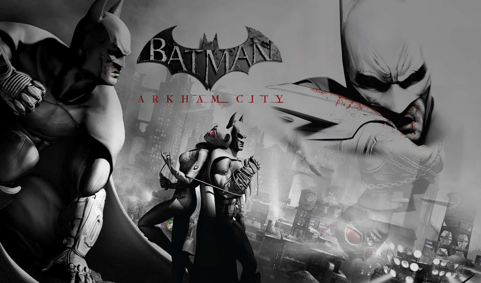 Batarang soaring in the night sky under the Batman Arkham City skyline