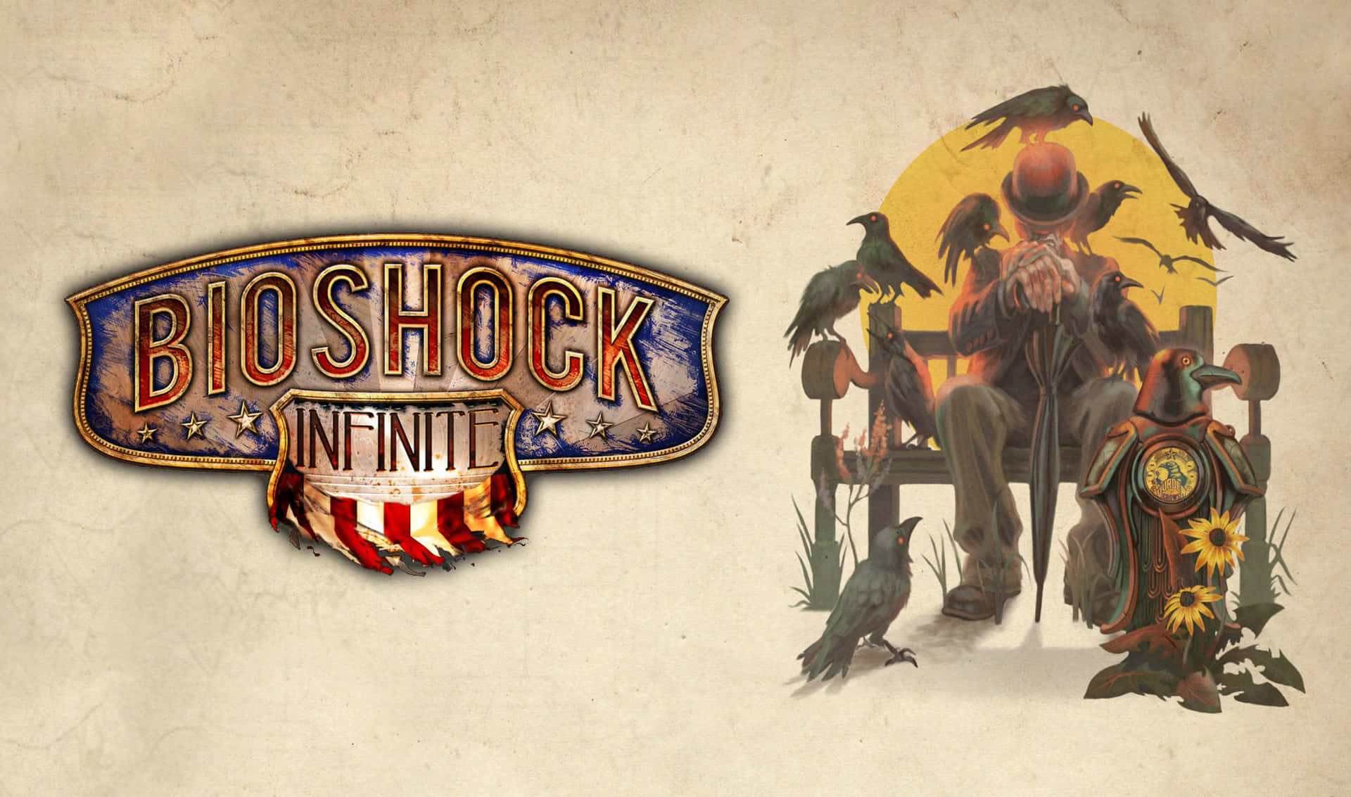 2440x1440 Bioshock Infinite Character Sitting With Crows Background
