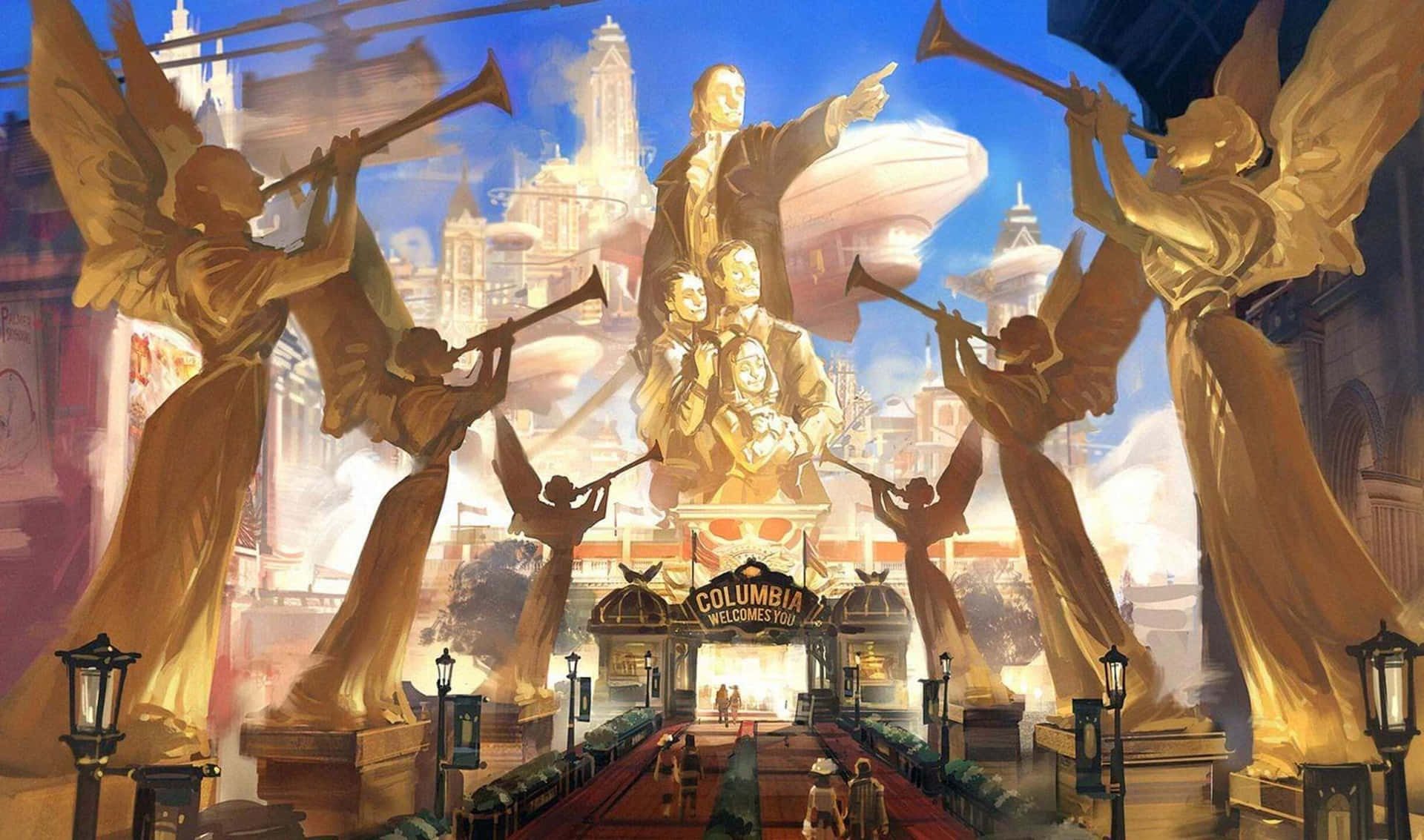 2440x1440 Angel Statues BioShock Infinite Background