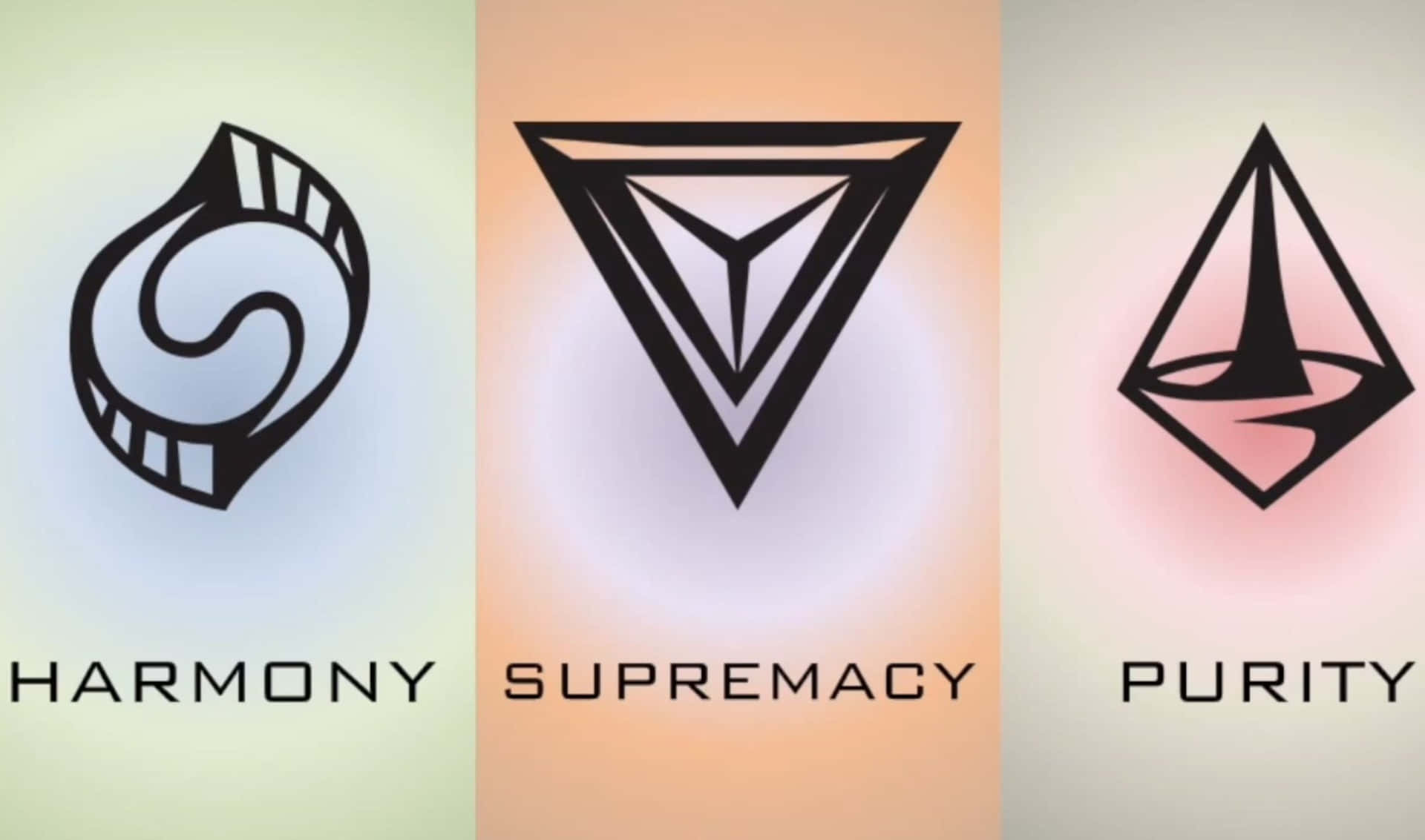Four Different Symbols With The Words Harmony, Purity, And Supremacy