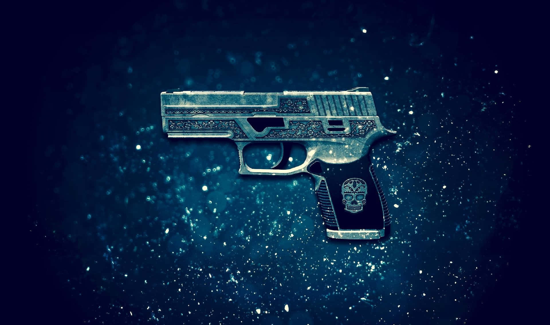 A Gun Is Shown On A Blue Background