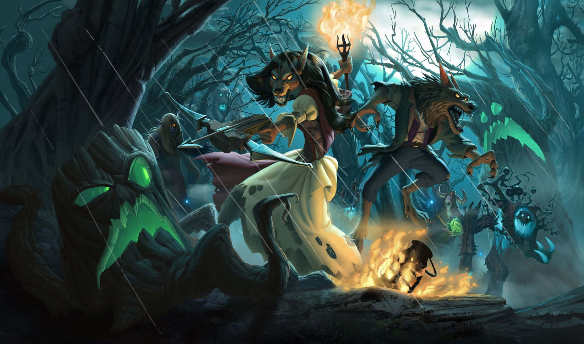 2440x1440 Hearthstone Dark Witchwood With Werewolves Background Illustration