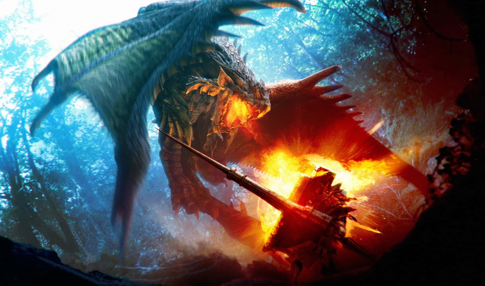 2440x1440bakgrundsbild För Monster Hunter World Dragon Fire