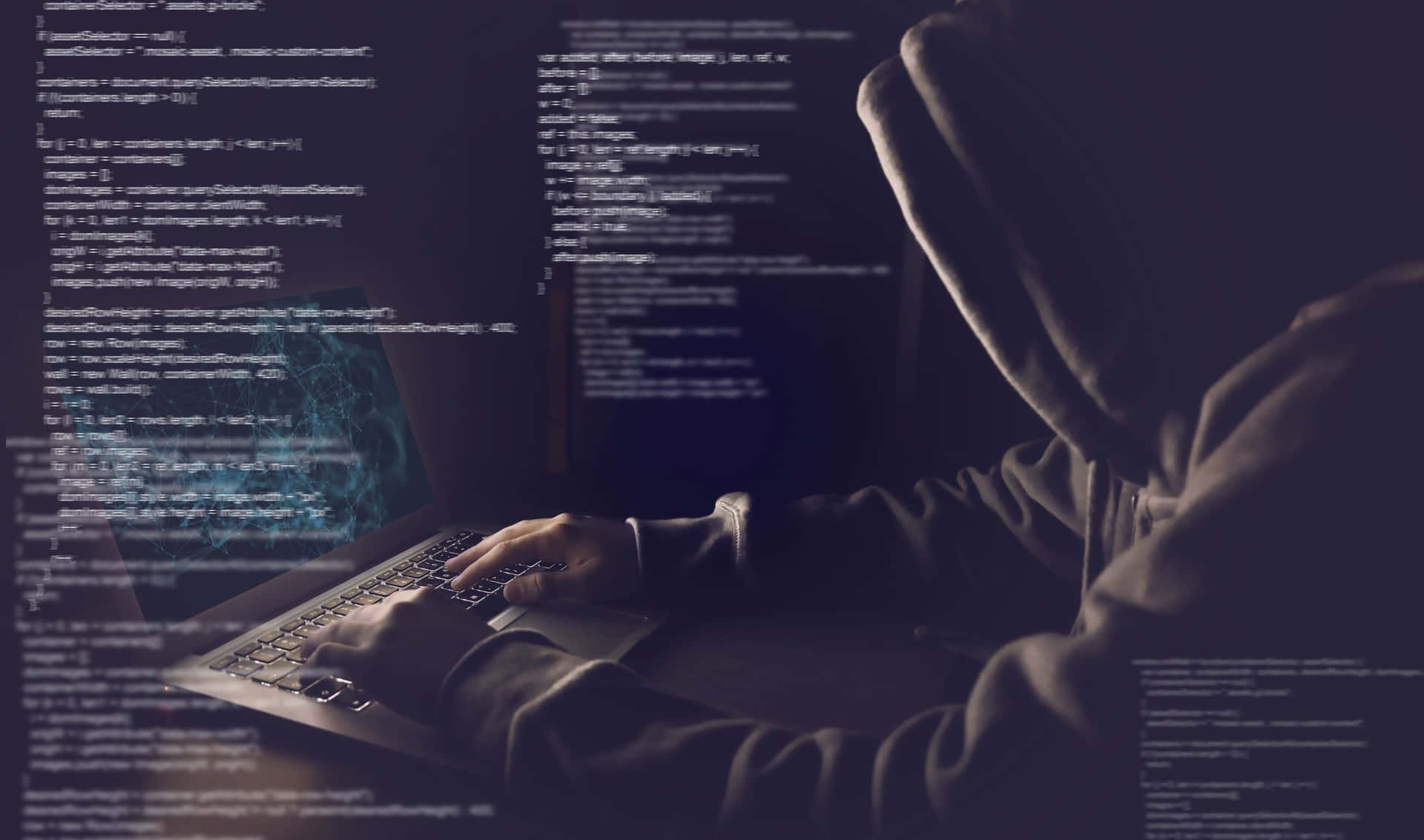2440x1440 Programming Background Hooded Guy With Lines Of Codes