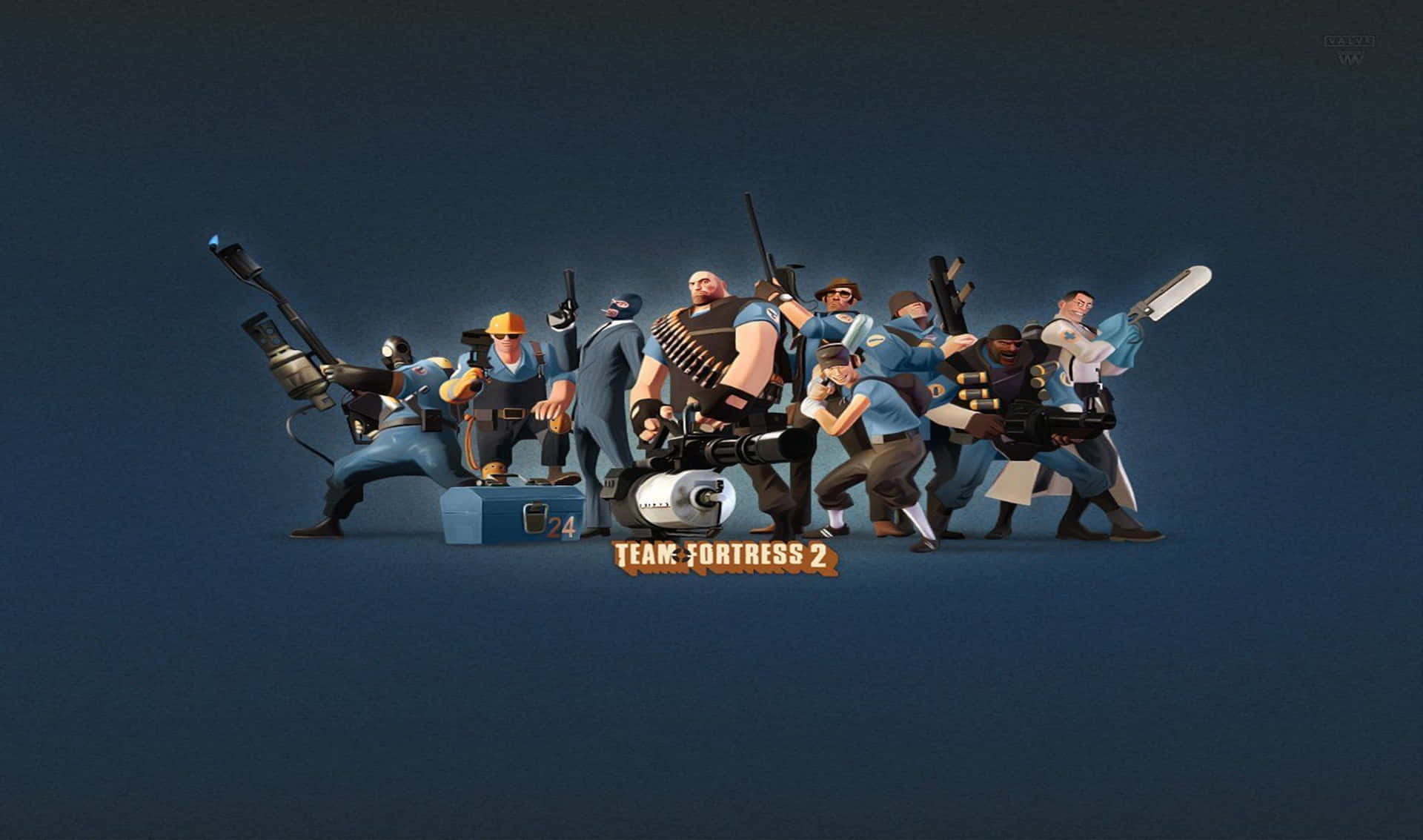 2440x1440team Fortress 2 Hintergrund Mit Blauen Charakteren