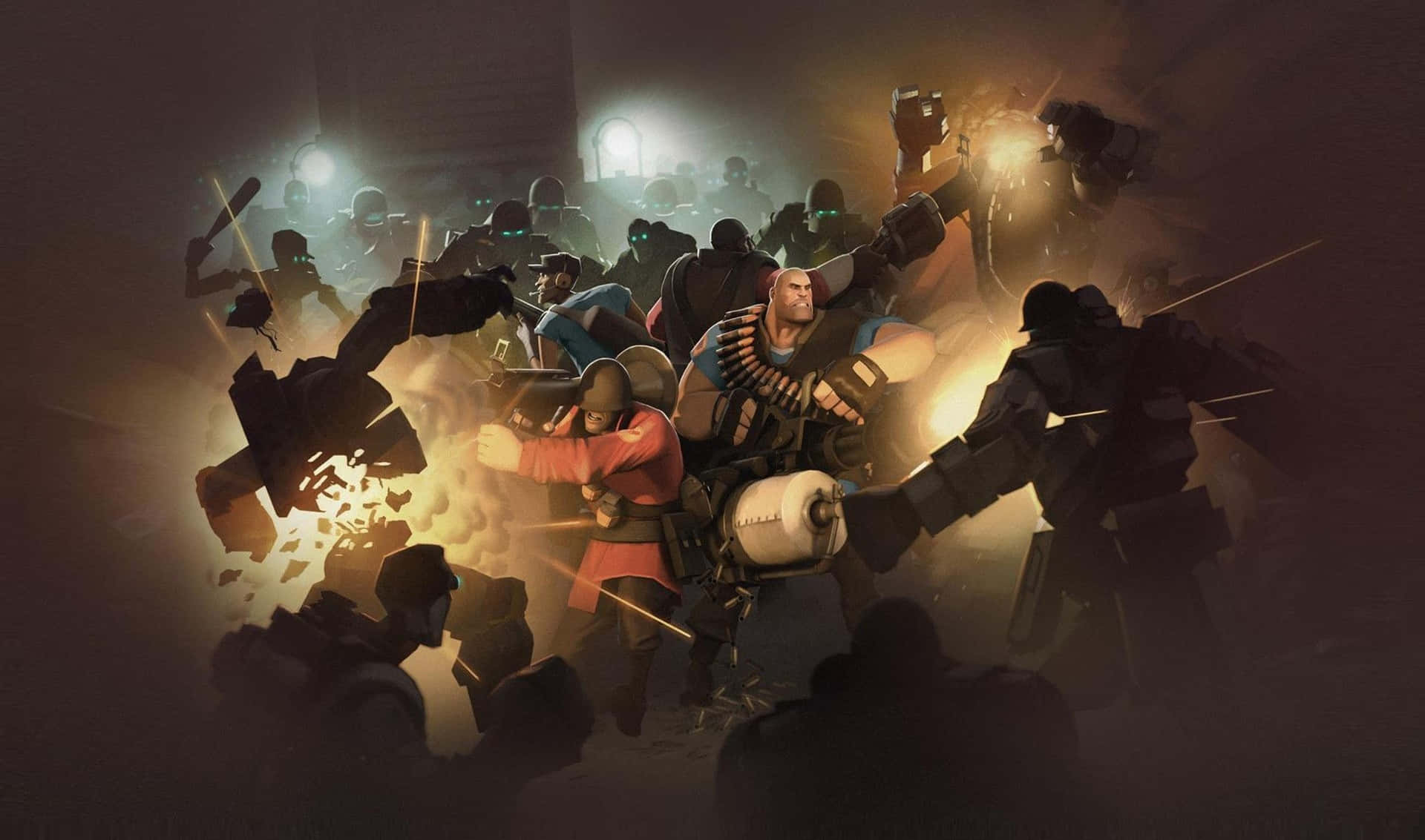 2440x1440bakgrundsbild Med Team Fortress 2:soldaten Och Den Tunga Krigaren.
