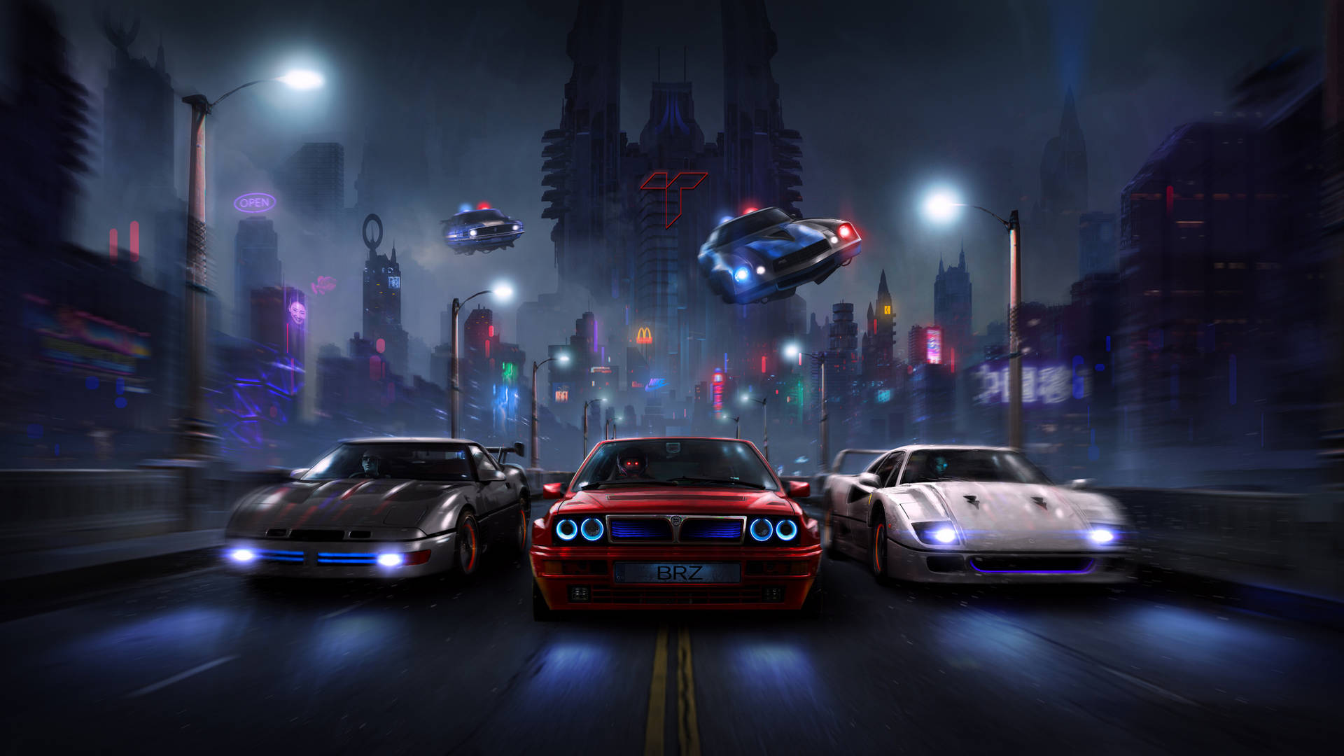 2560 X 1440 Cars Night Chase Wallpaper