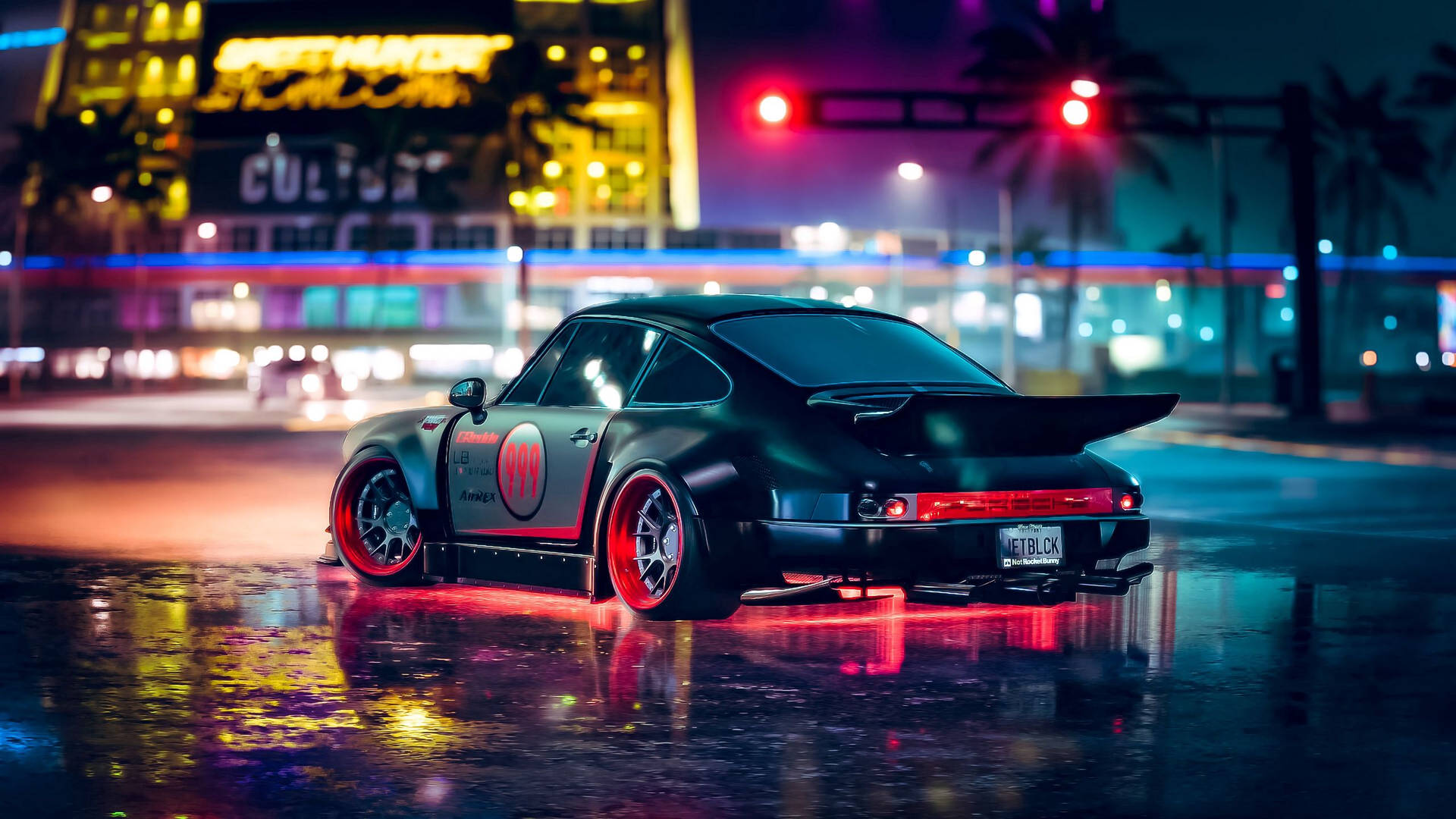 2560 X 1440 Car Porsche In Neon Aesthetic Wallpaper