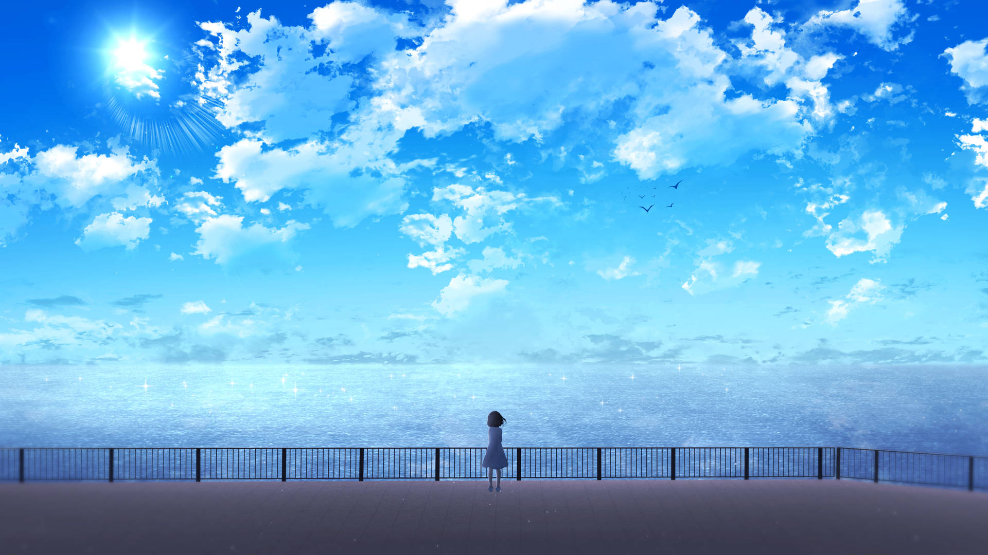 2560 X 1440 Lonley Anime Girl Looking At The Sea Wallpaper