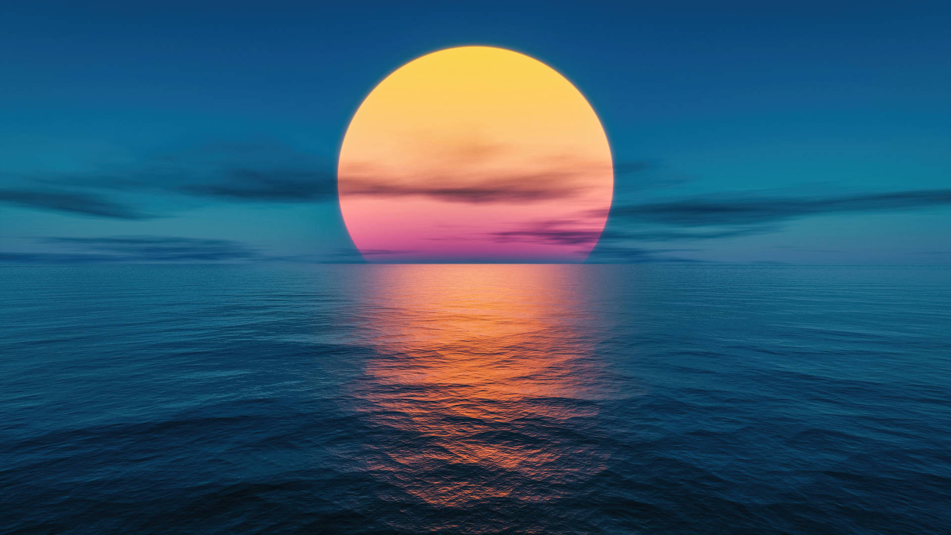 2560 X 1440 Orange Sun On Dark Blue Sea Water Picture