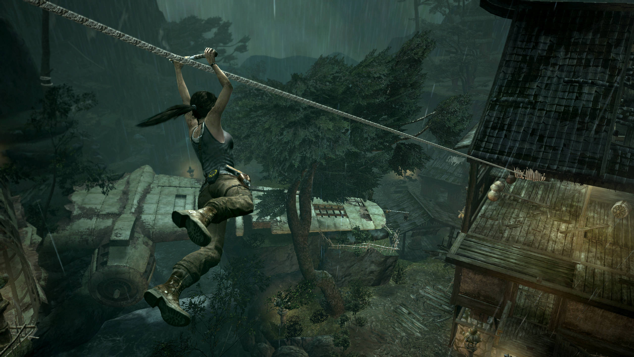 2560 X 1440 Tomb Raider Lara Croft Zipline Wallpaper