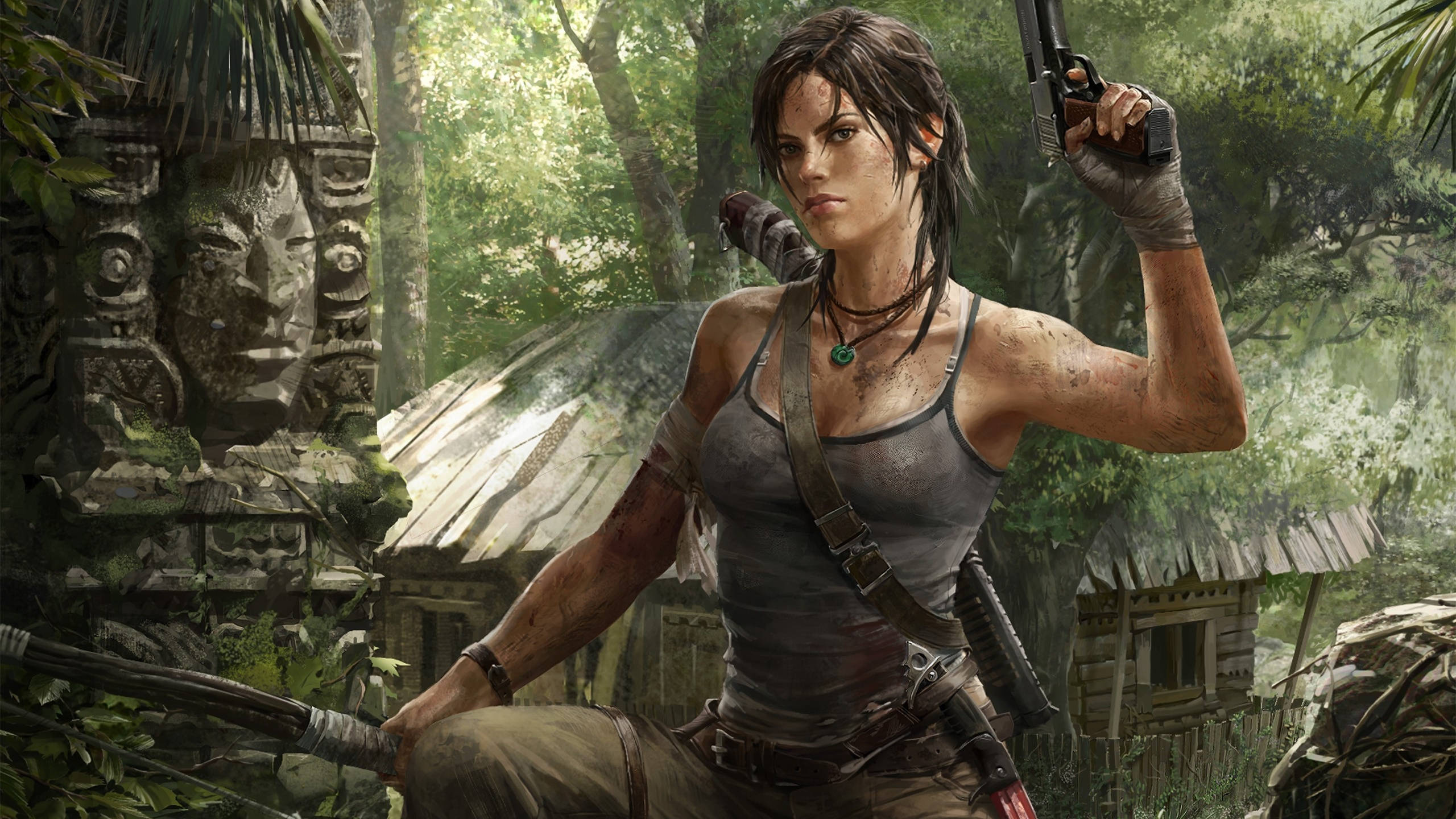 2560x 1440 Tomb Raider Lara I Skogen Wallpaper