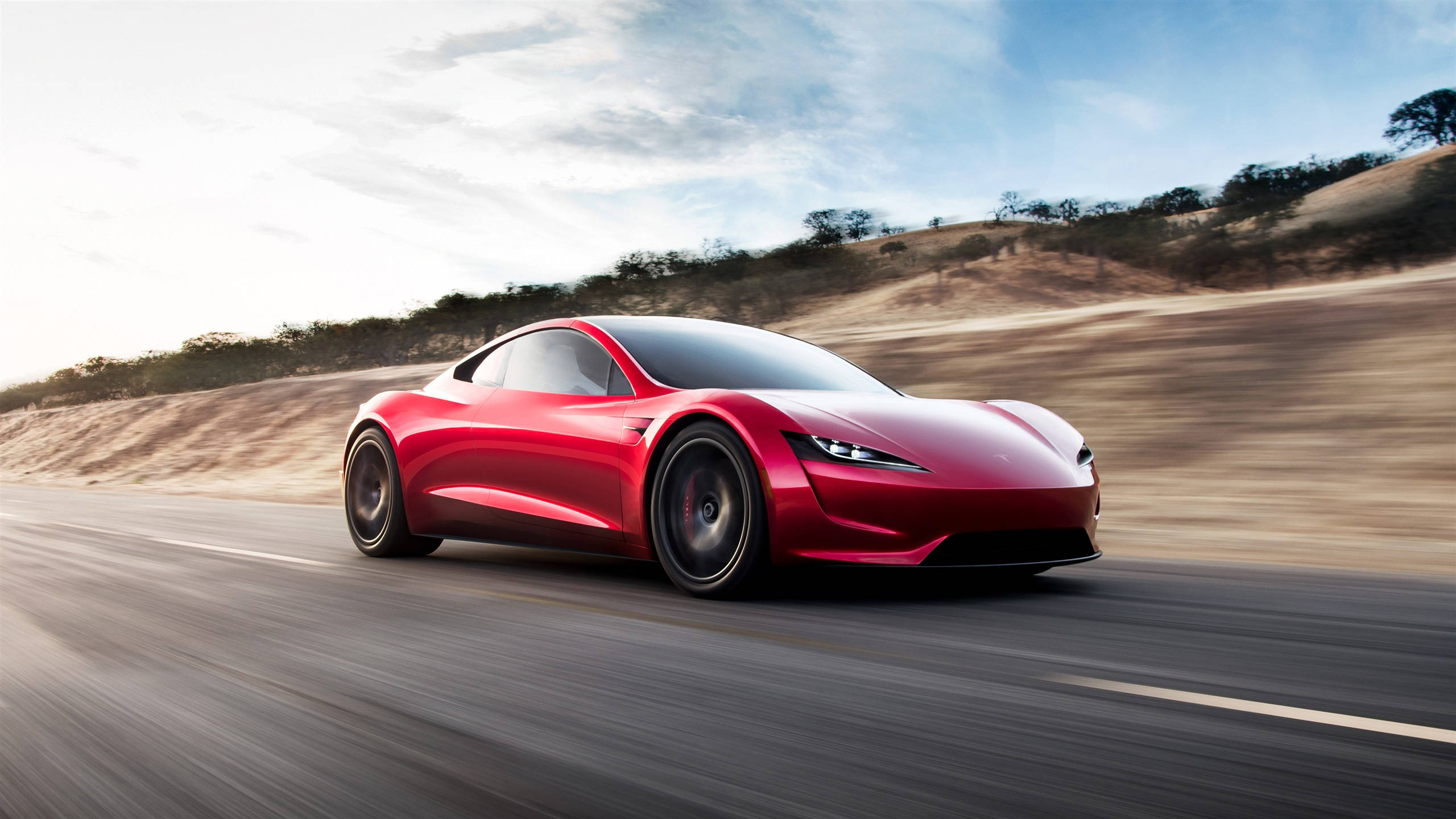 2560x1440coche Rojo Tesla Roadster Fondo de pantalla