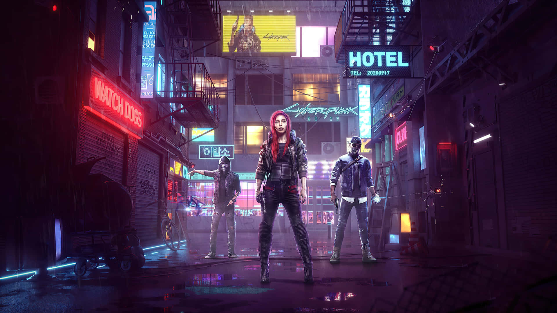 2560x1440 Cyberpunk Hotel Street Wallpaper