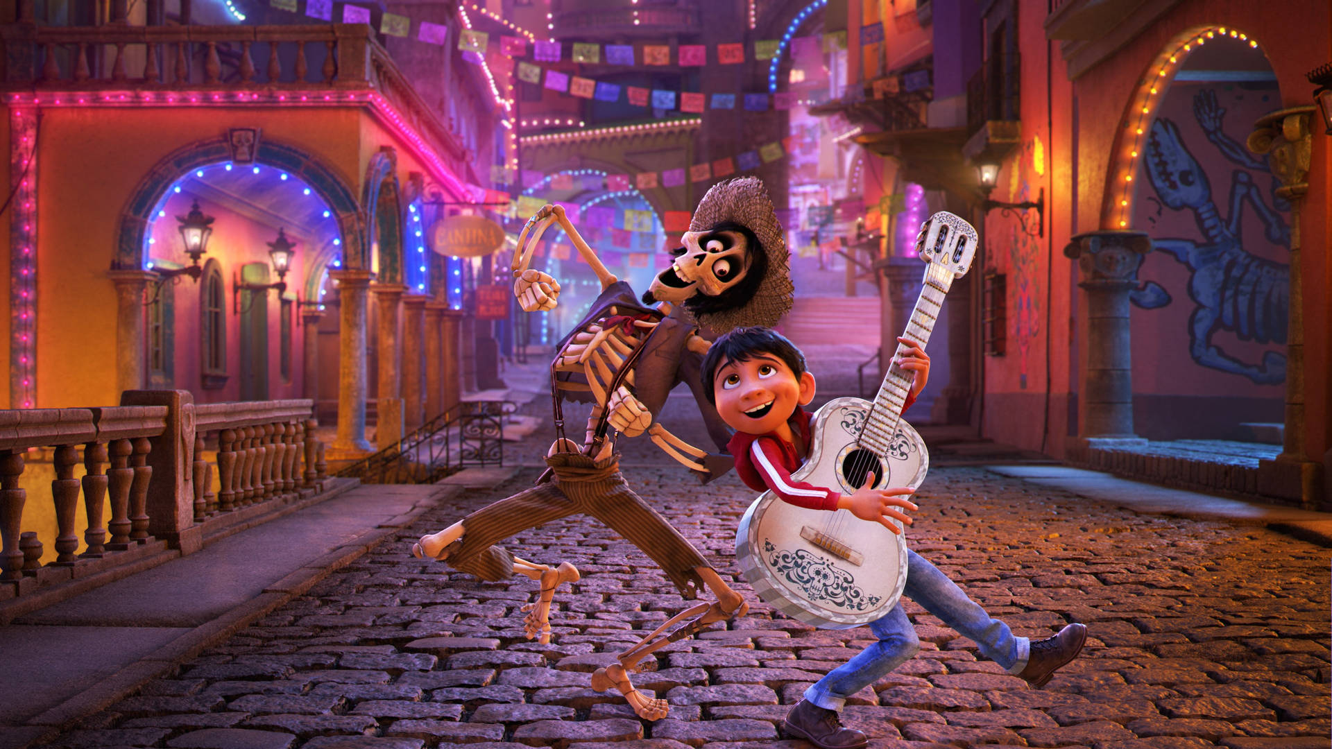2560x1440 Disney Miguel og Hector ordentlig detaljeret baggrundsbillede Wallpaper