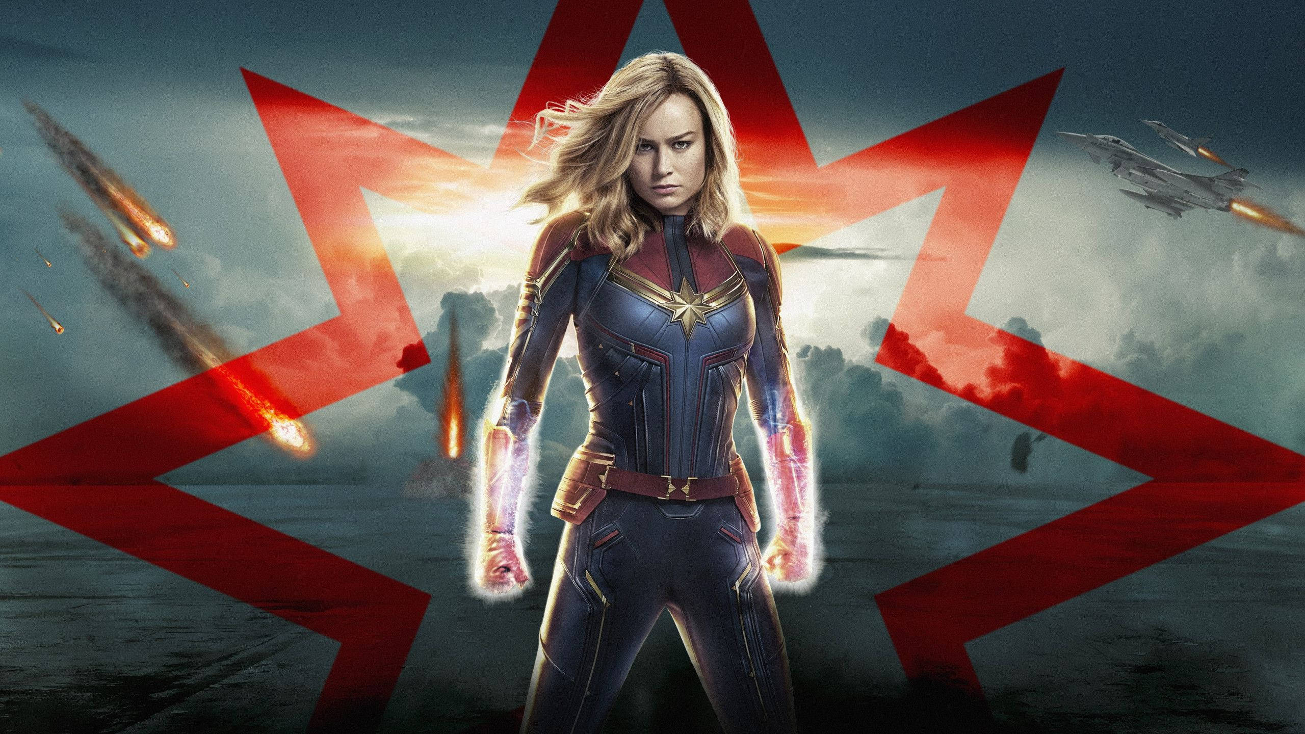 2560x1440 Marvel Captain Marvel Star Logo Wallpaper