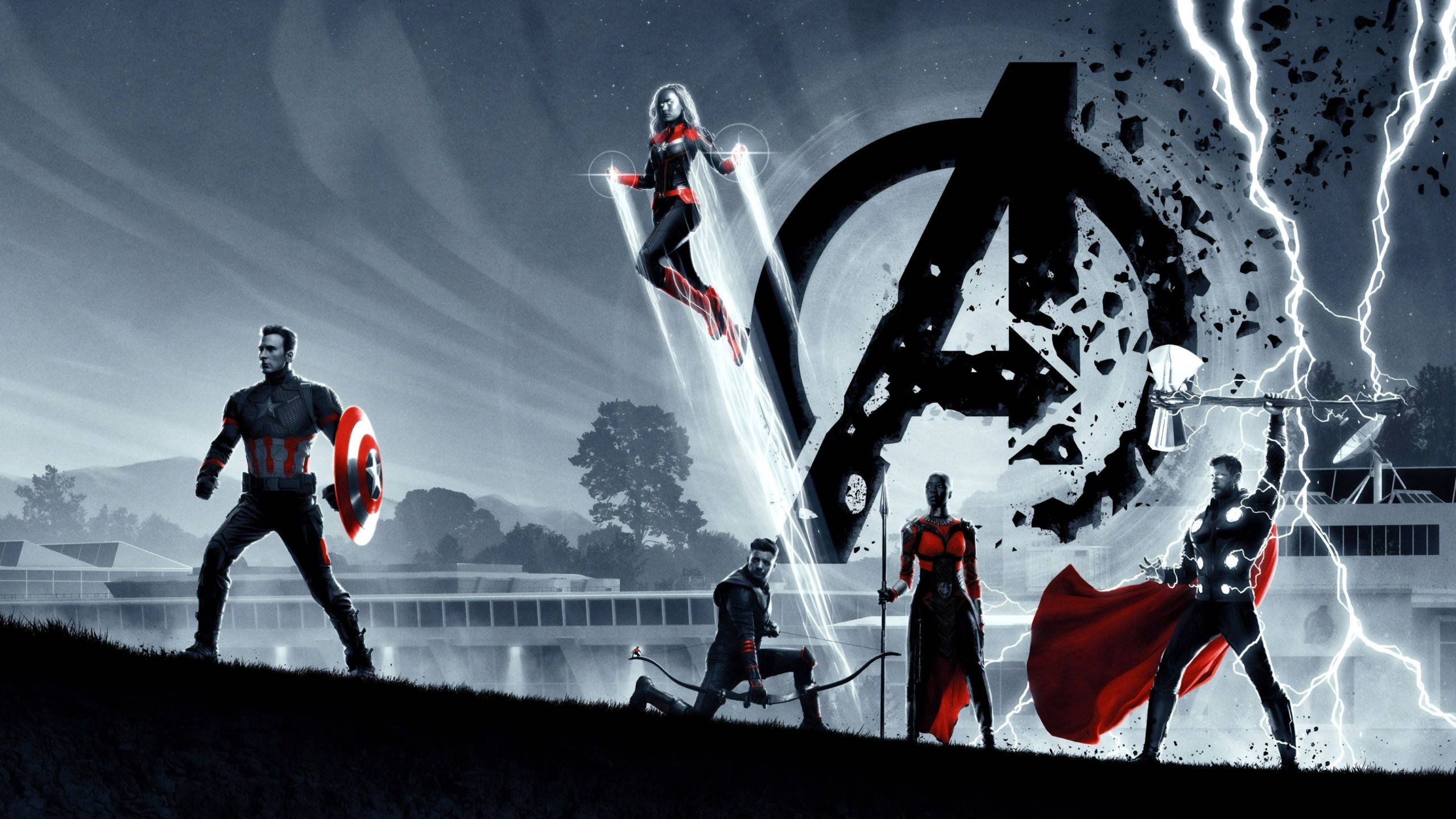 2560x1440 Marvel Destroyed Avengers Logo Wallpaper