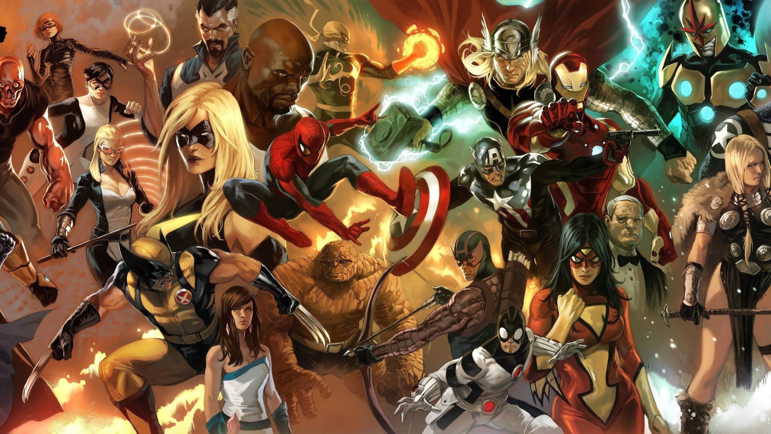 2560x1440 Marvel Heroes Fire Aesthetic Wallpaper