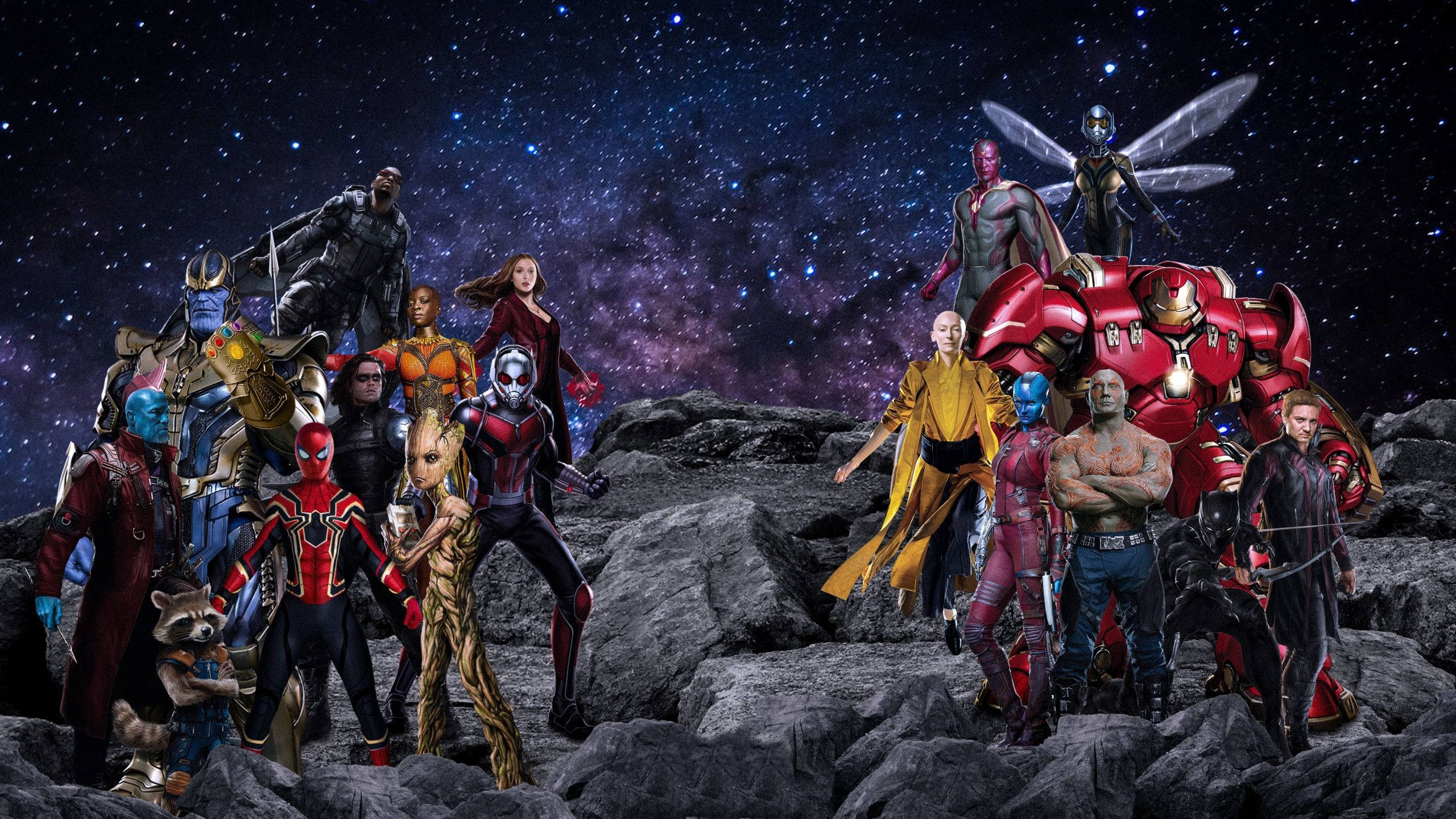 2560x1440 Marvel Heroes On Asteroid Wallpaper