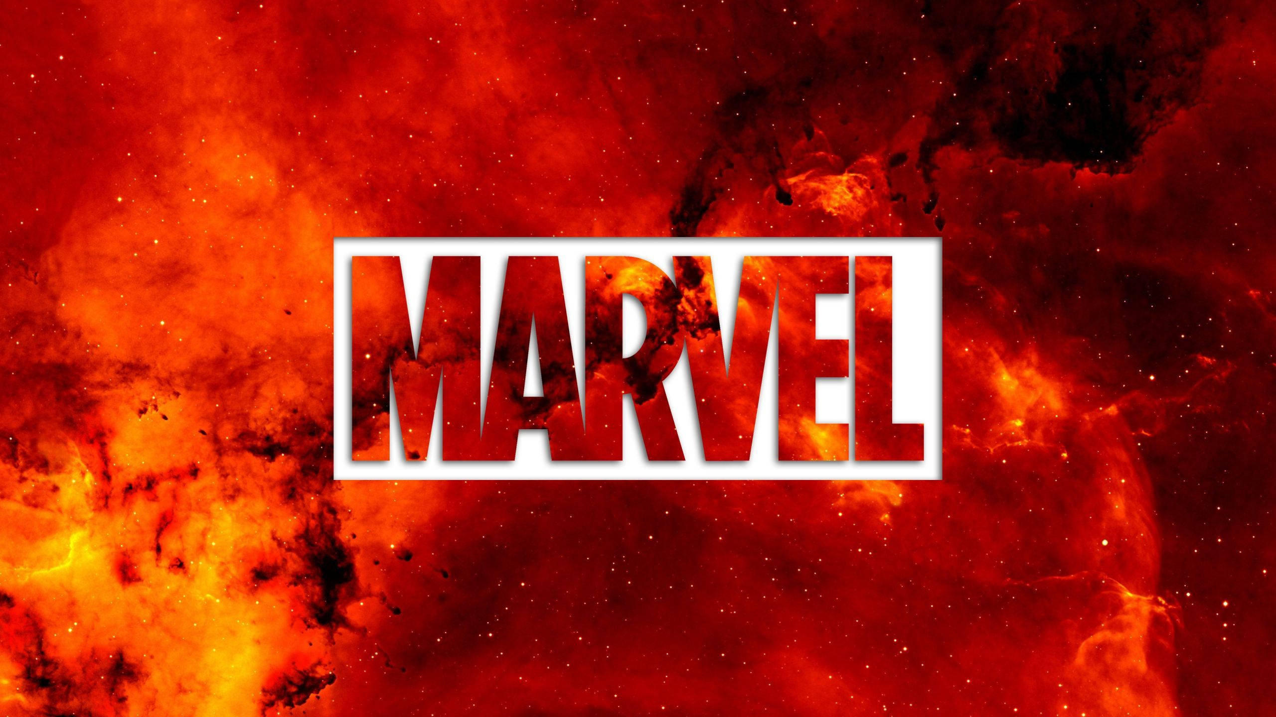 2560x1440 Marvel Logo Fire Aesthetic Wallpaper