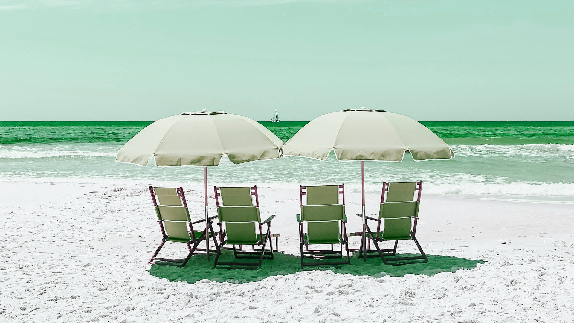 2560x1440 Summer Beach Chairs And Umbrellas Wallpaper