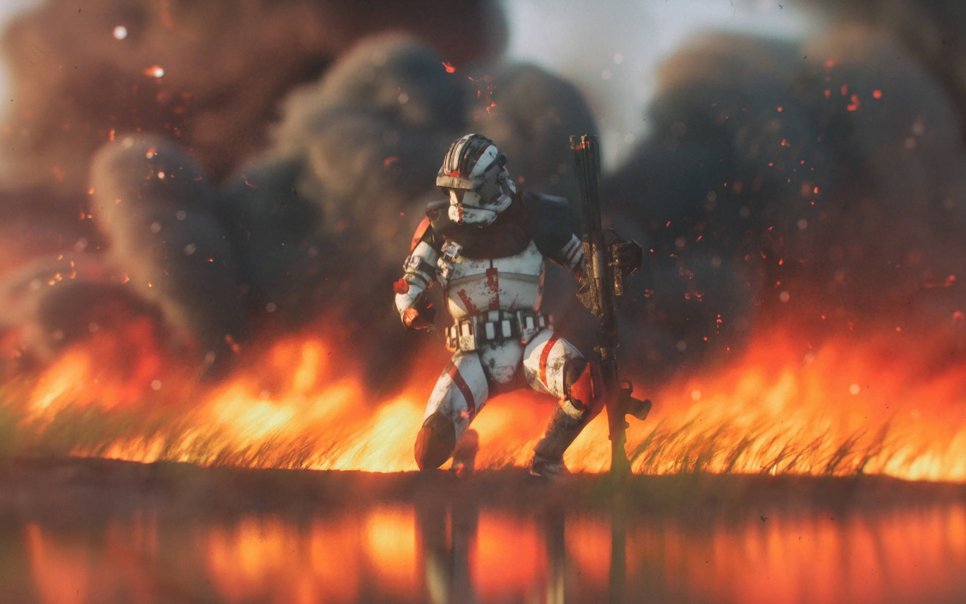 2560x1600 Star Wars Imperial Stormtrooper Fire And Smoke Wallpaper