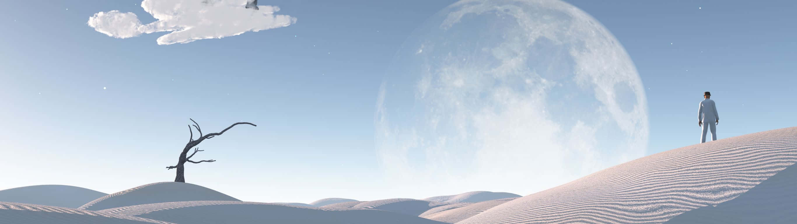 Unhombre Parado En Una Colina Con Una Luna En El Cielo Fondo de pantalla