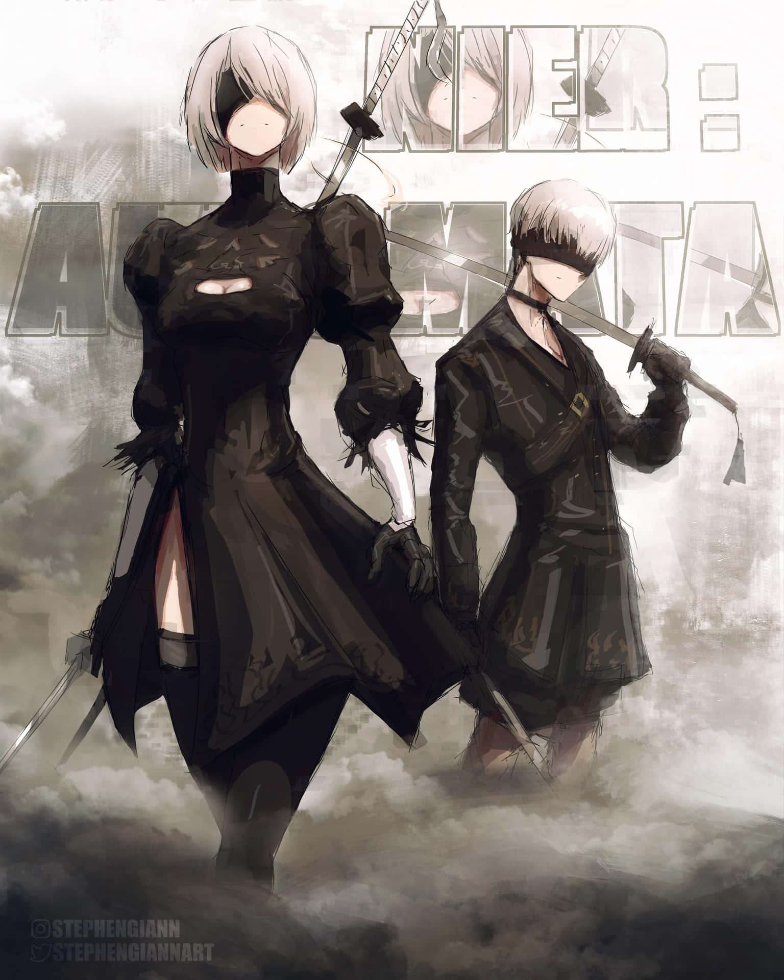 2B, the fearless android soldier protecting humanity.