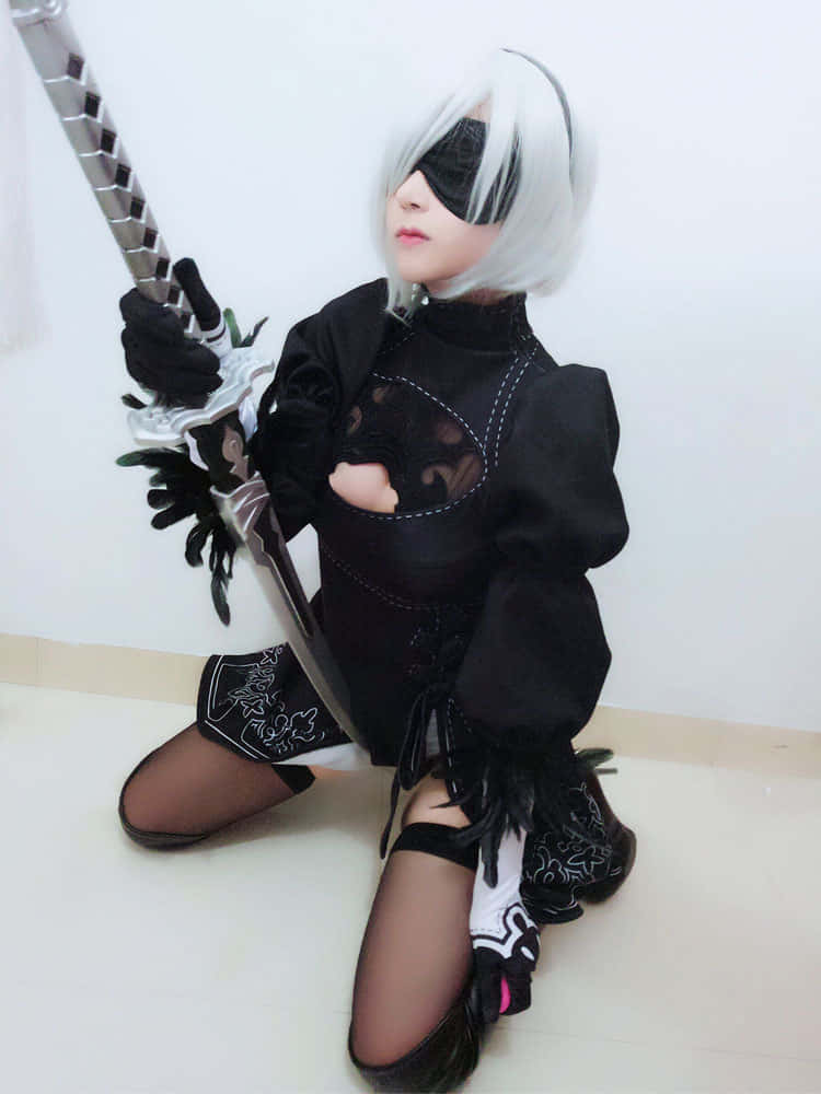 A powerful illustration of the female cybernetic character "2B"