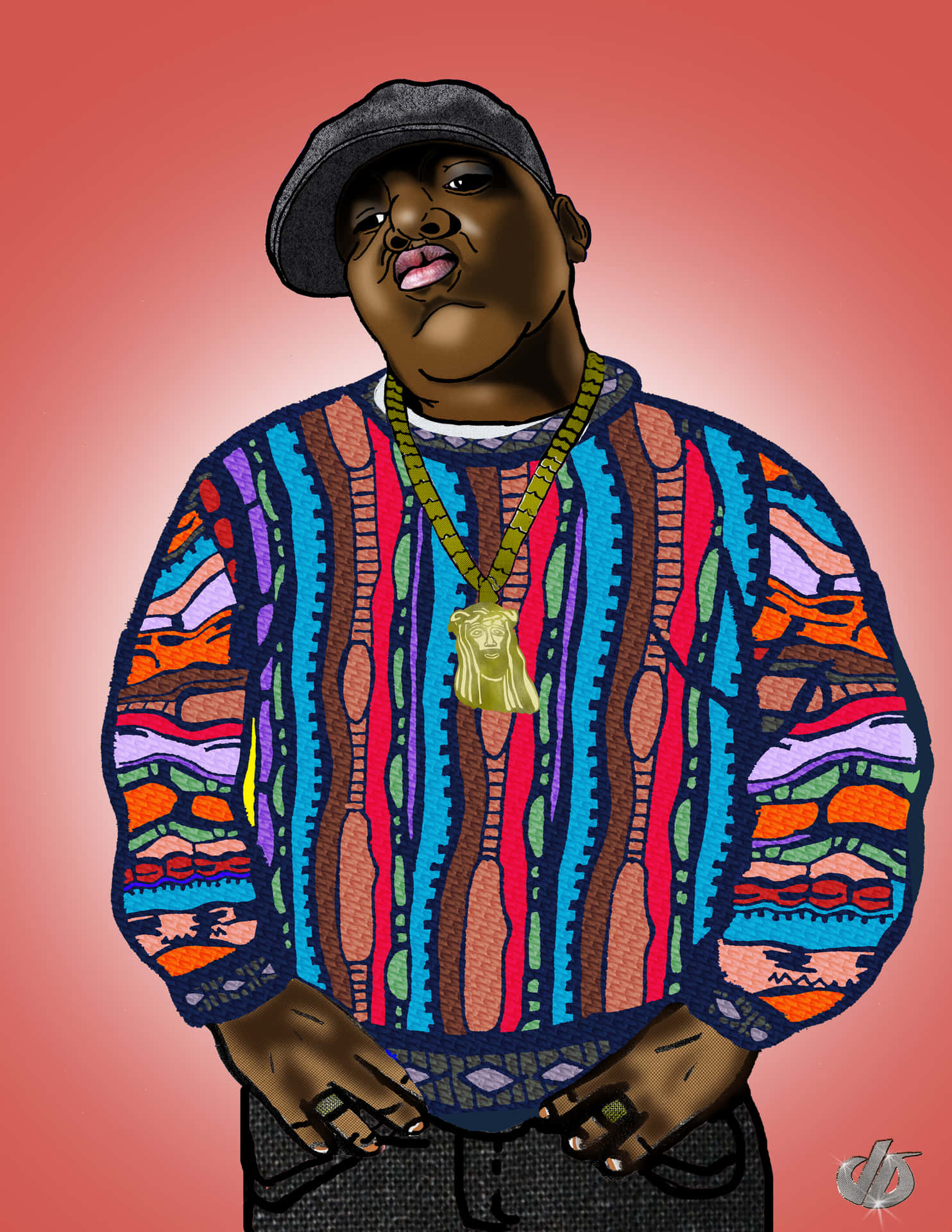A Cartoon Of A Man In A Colorful Sweater Wallpaper