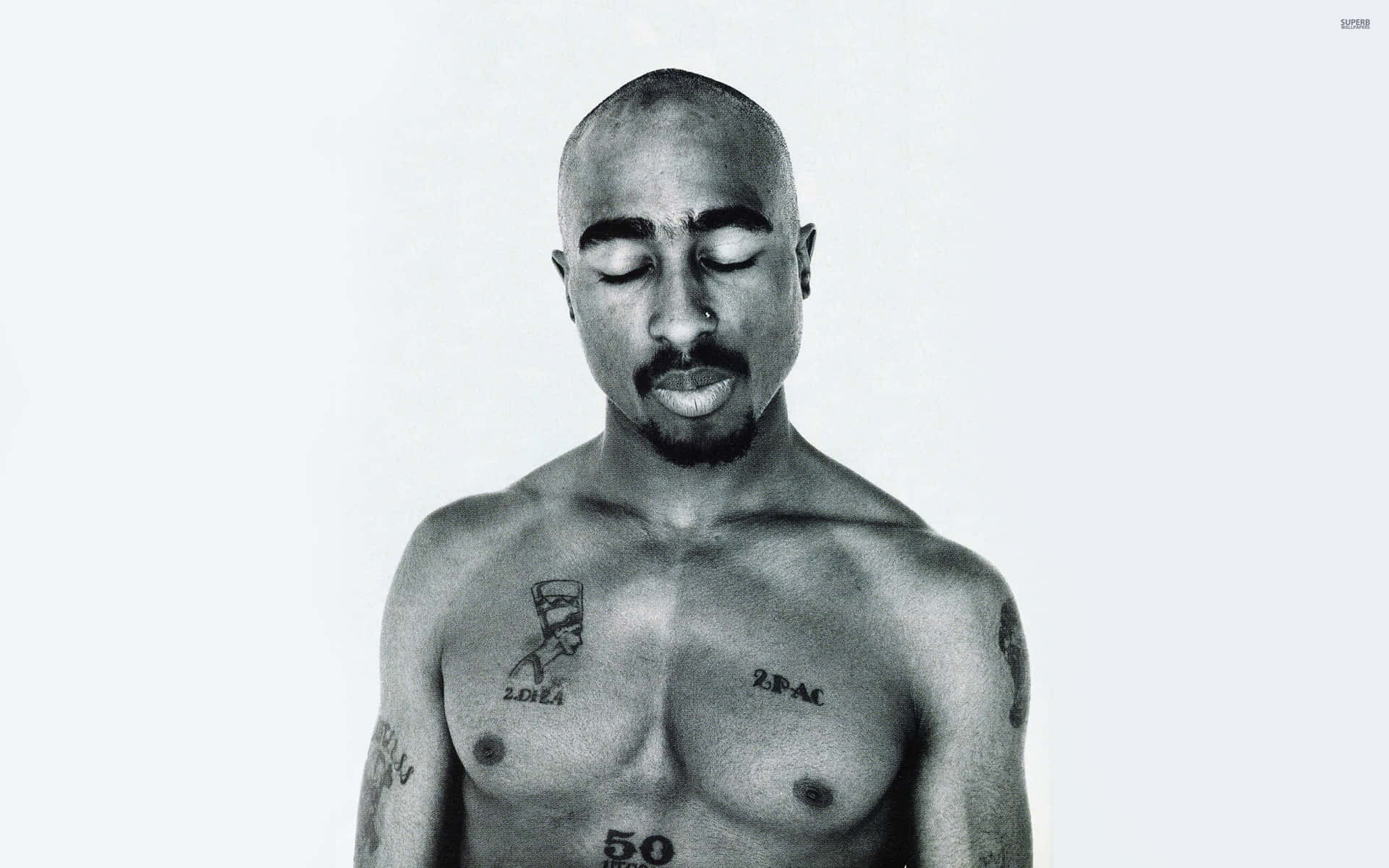 Rapper 2pac Shirtless Greyscale Picture