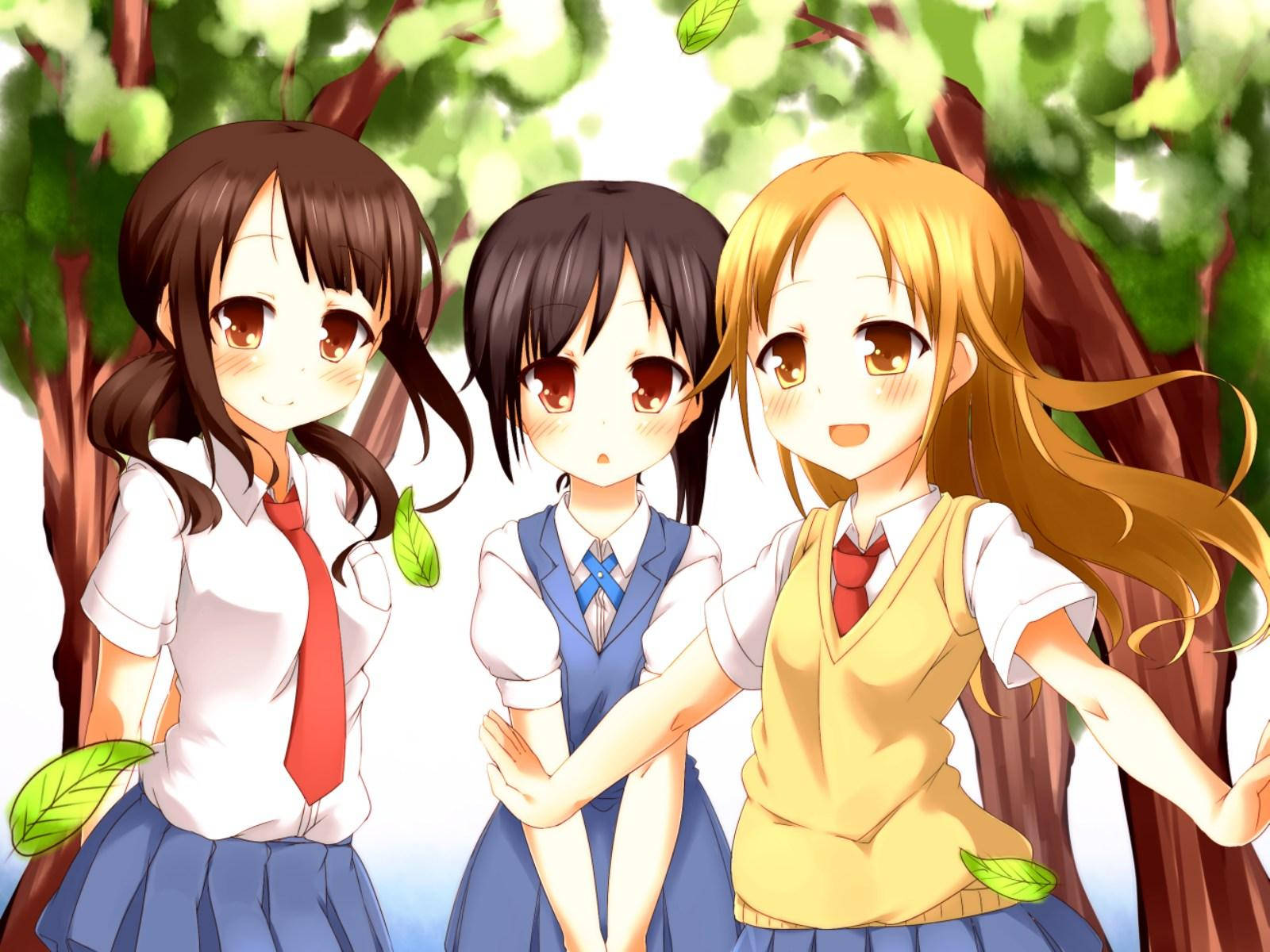3 Anime Best Friends Donning Uniforms Wallpaper
