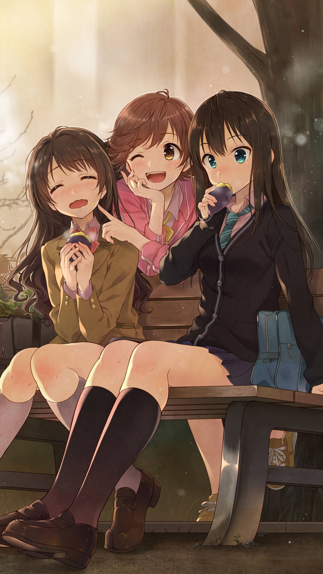 3 Anime Best Friends Sitting Wallpaper