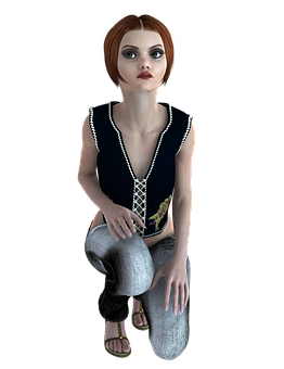 3 D Animated Girl Sitting Pose PNG