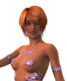 3 D Animated Womanwith Tribal Markings PNG