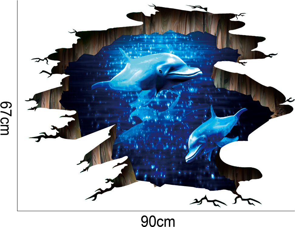3 D Dolphinsin Space Wall Decal PNG