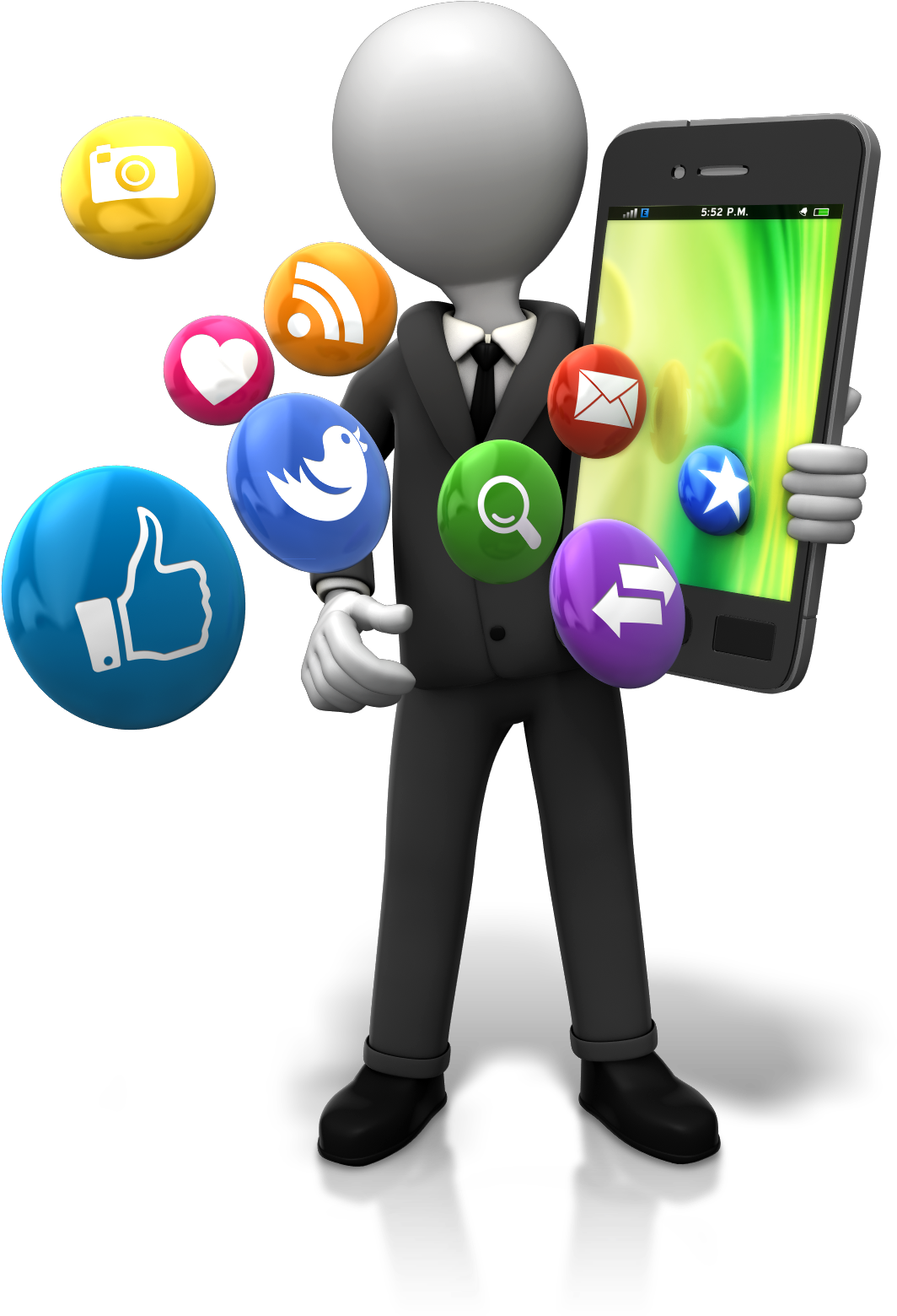 3 D Figurewith Smartphoneand Social Media Icons PNG