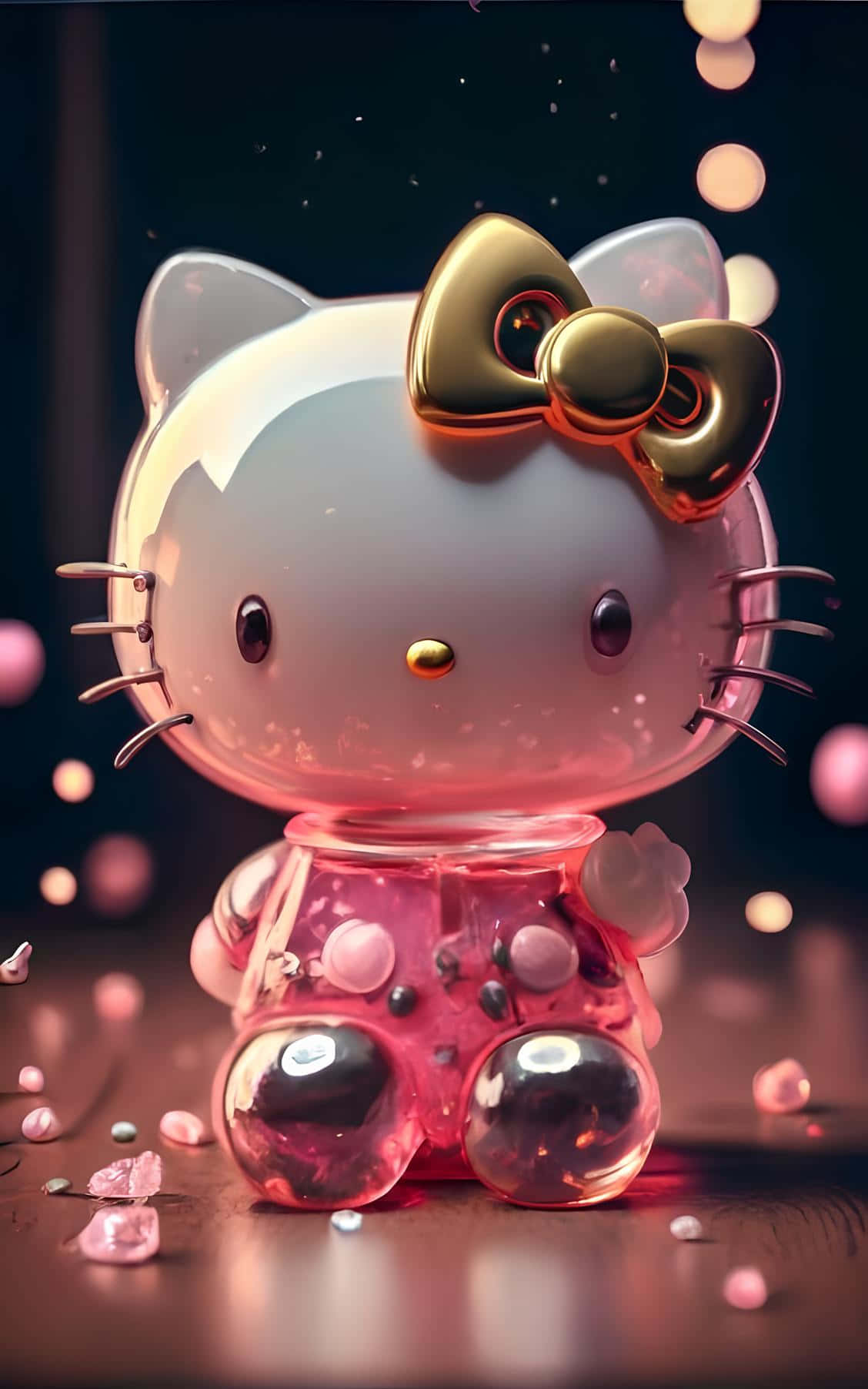 3 D Hello Kitty Glistening Under Lights Wallpaper