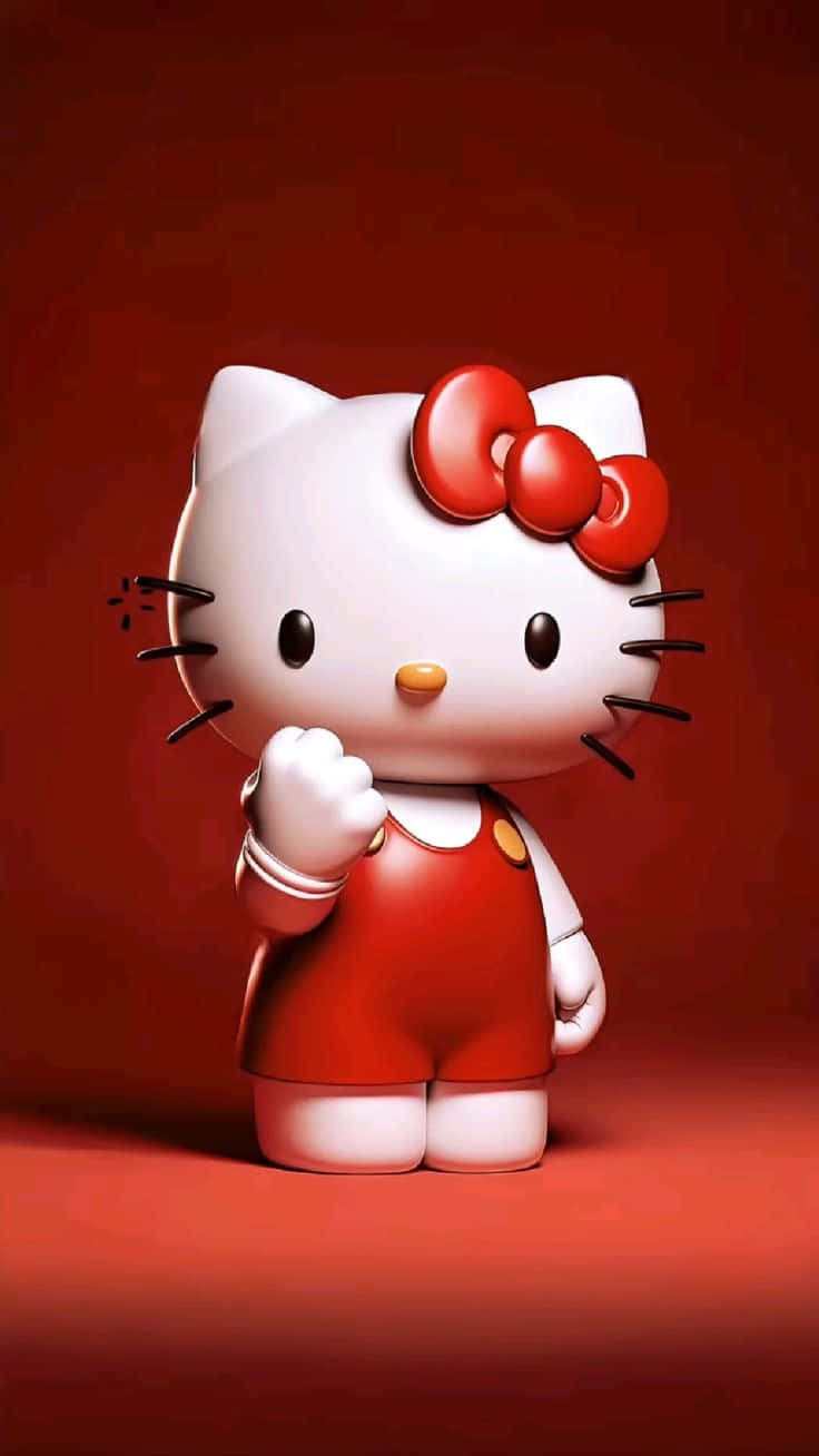 3 D Hello Kitty Red Background Wallpaper