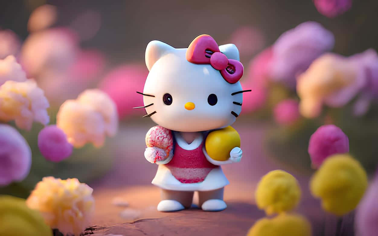 3 D Hello Kitty With Ice Cream And Lemon Wallpaper