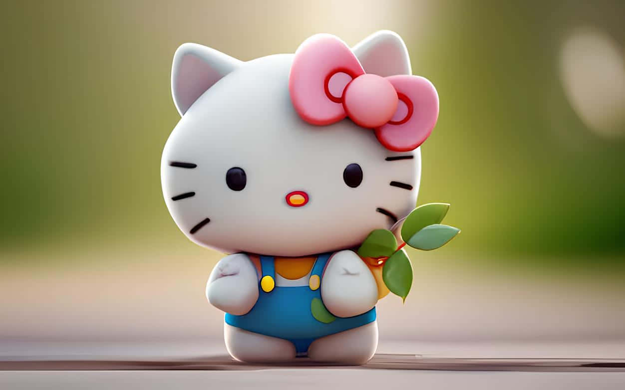 3 D Hello Kitty With Leaf Wallpaper