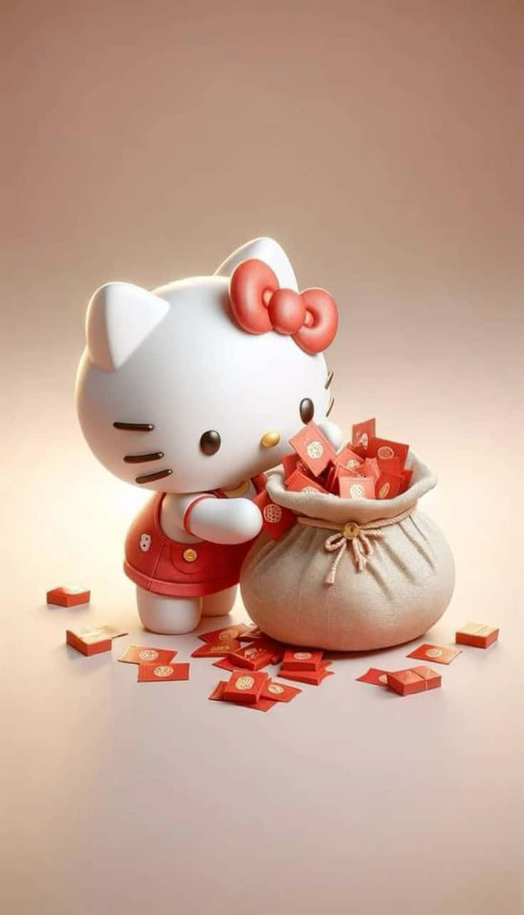 3 D Hello Kitty With Red Envelopes Wallpaper