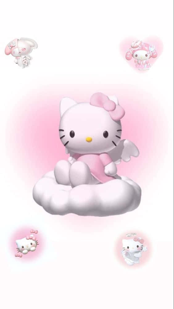 3 D Hello Kittyon Cloud Wallpaper