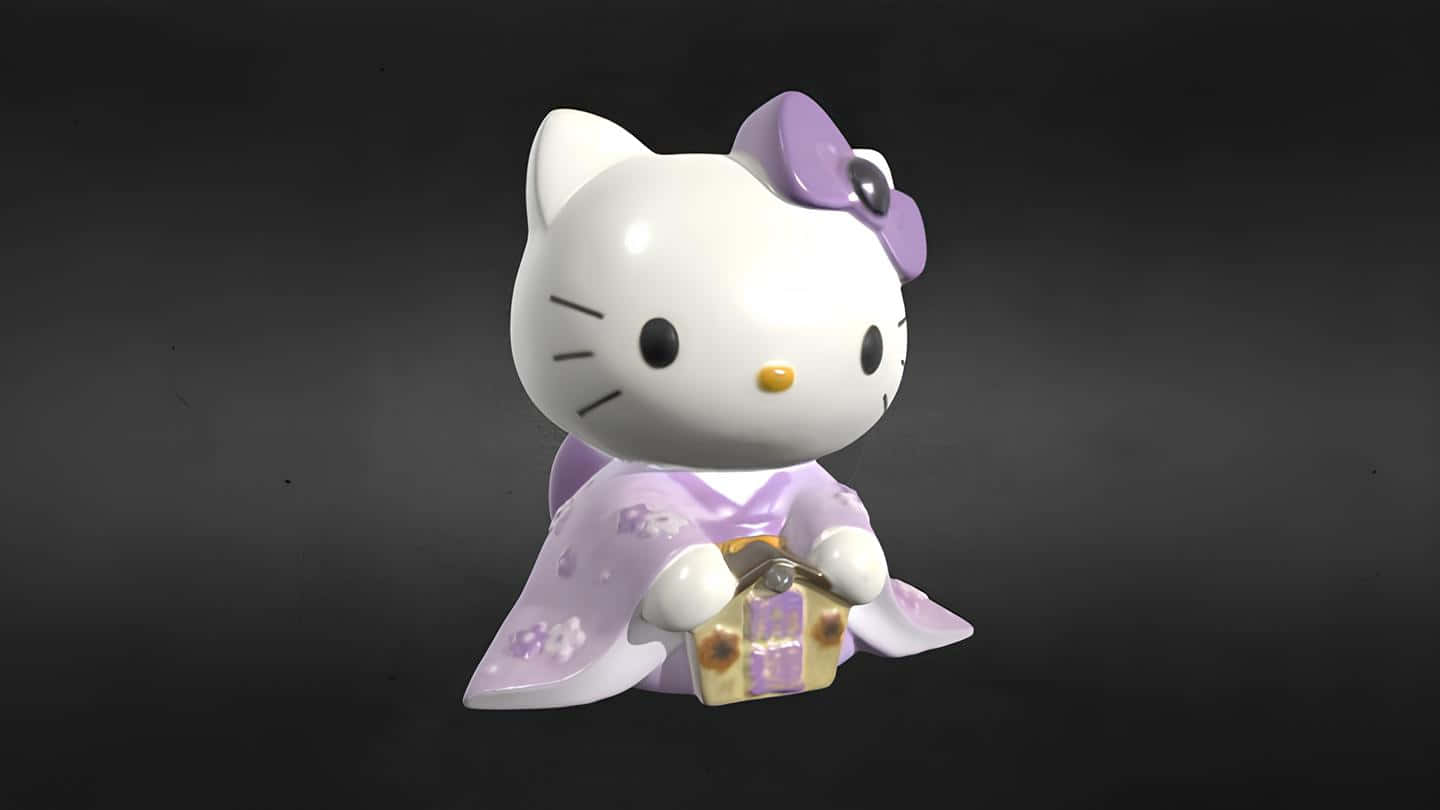 3 D Hello Kittywith Gift Wallpaper