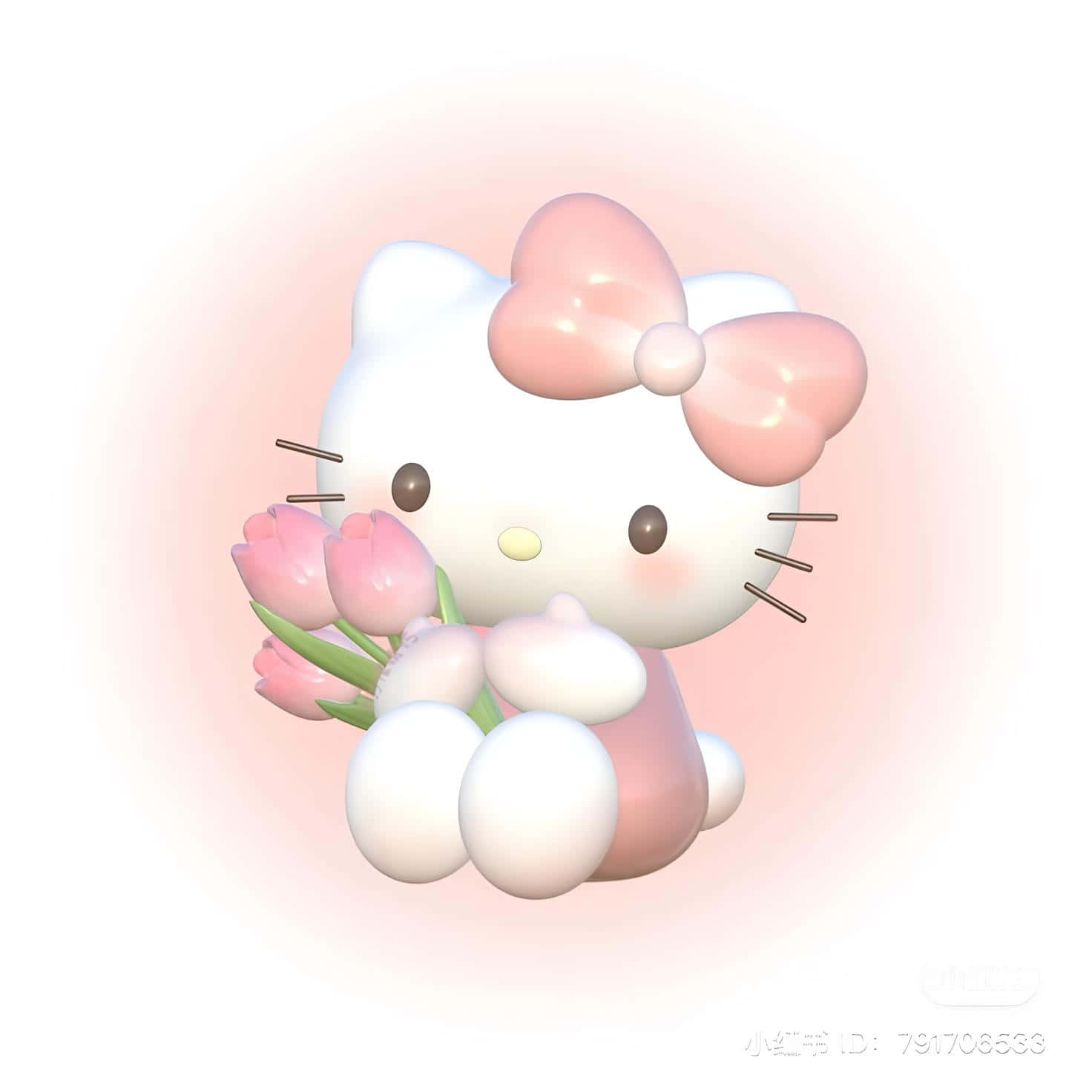 3 D Hello Kittywith Pink Tulips Wallpaper