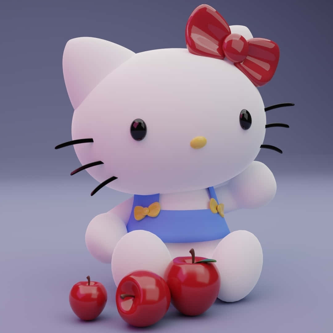 3 D Hello Kittywith Red Apples Wallpaper