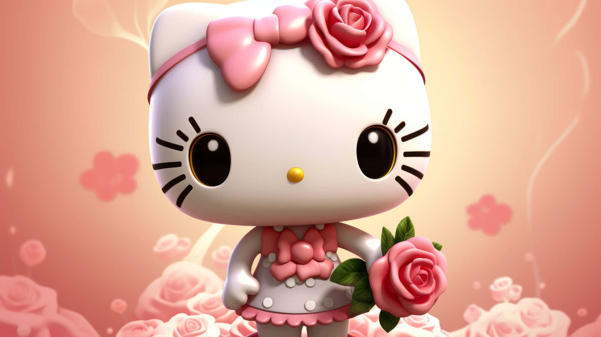 3 D Hello Kittywith Roses Wallpaper