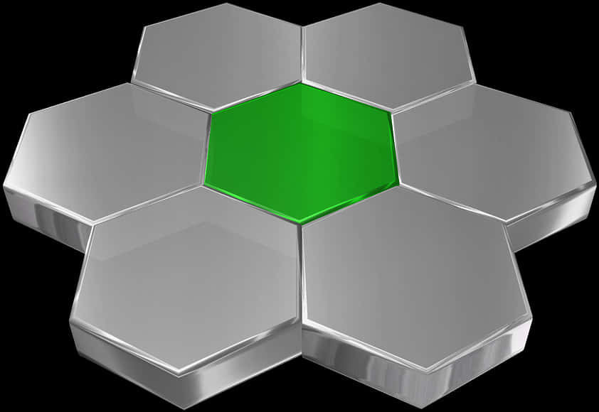 3 D Hexagon Tiles Green Center PNG