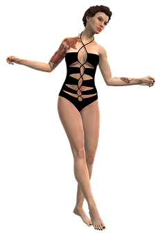 3 D Model Female Figurewith Tattoos PNG
